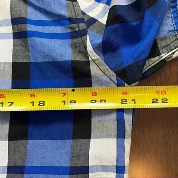 Dickie’s Button Front Shirt Short Sleeves Blue Grey White Plaid Boys Large - Picture 11 of 14